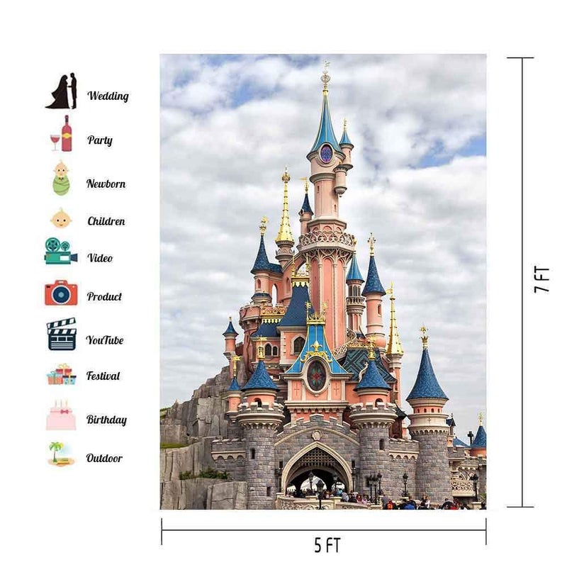 EOA 5(W) x7(H) FT Cinderella Castle Park Backdrop Princess Palace Photography Background Baby Shower Children Kids Birthday Events Cake Table Decoration Photoshot Props - Image 2